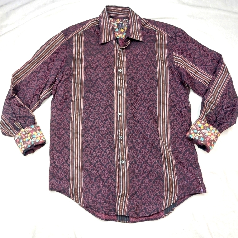 1 LIKE NO OTHER MEN'S PURPLE STRIPED LIMITED EDITION DRESS SHIRT SIZE 2/MEDIUM